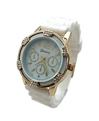 Olivia Pratt Boyfriend Big Face Silicone Strap Women Watch , White