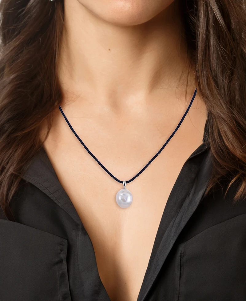 Macy's Cultured Baroque Pearl (12-13mm) Black Cord Necklace in Sterling Silver