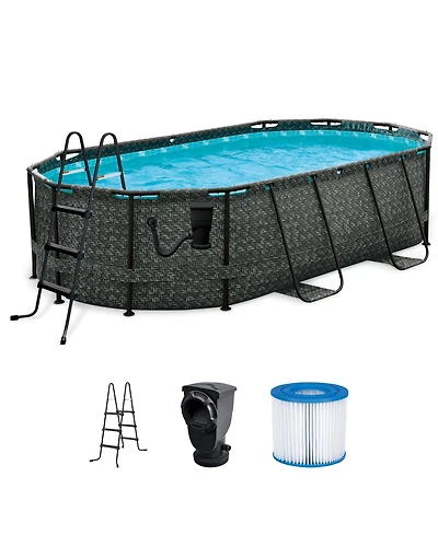 Funsicle 13' x 8' x 39.5" Oasis Designer Oval Swimming Pool, Dark Herringbone
