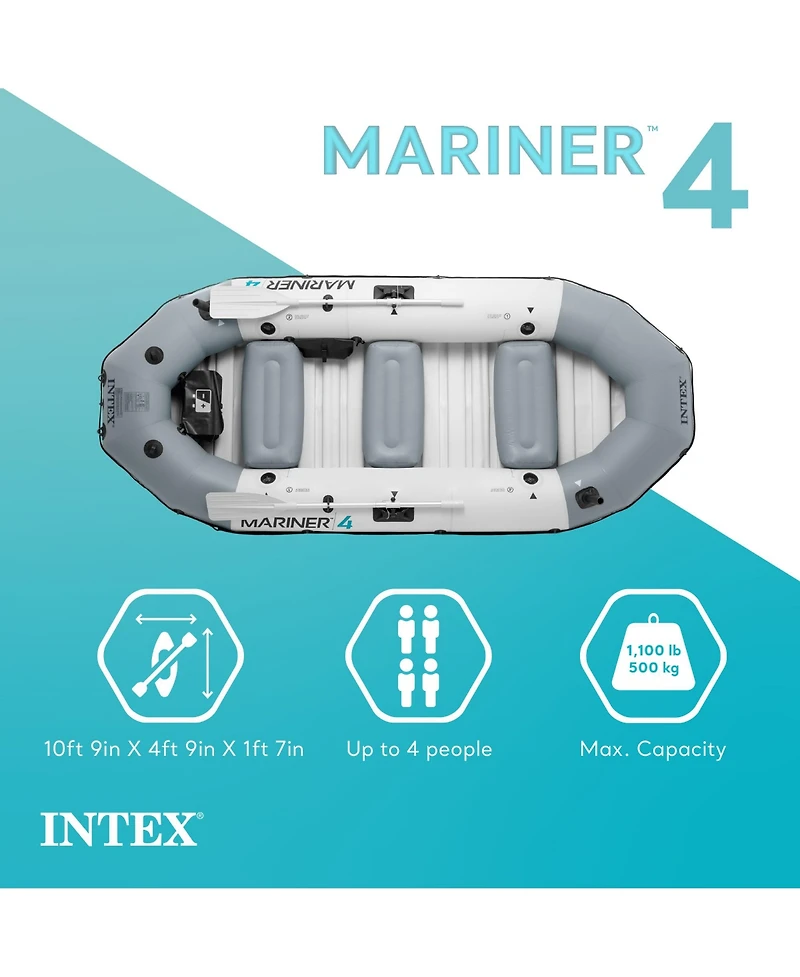 Intex Mariner 4-Person Inflatable River Lake Dinghy Boat with Pump and Oars Set