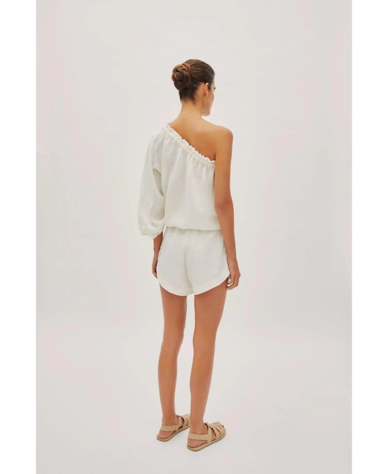 Labeca London Us Women's Capri Ecru Linen Shorts - S / Ecru
