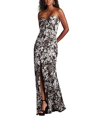 Tadashi Shoji Women's Carnie Strapless Floral Print Gown