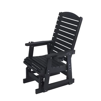 Mega Casa Poly Lumber Patio Glider For One Person With Cup Holders High Backrest Deep Contoured Seat Hips Material All Weather Resistant