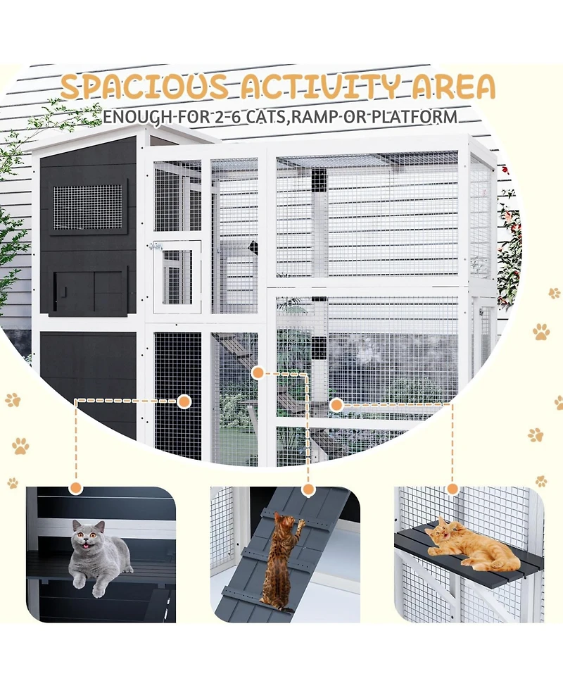 Aecojoy Large 4 Tiers Catio Outdoor Cat Enclosure with Weatherproof Roof