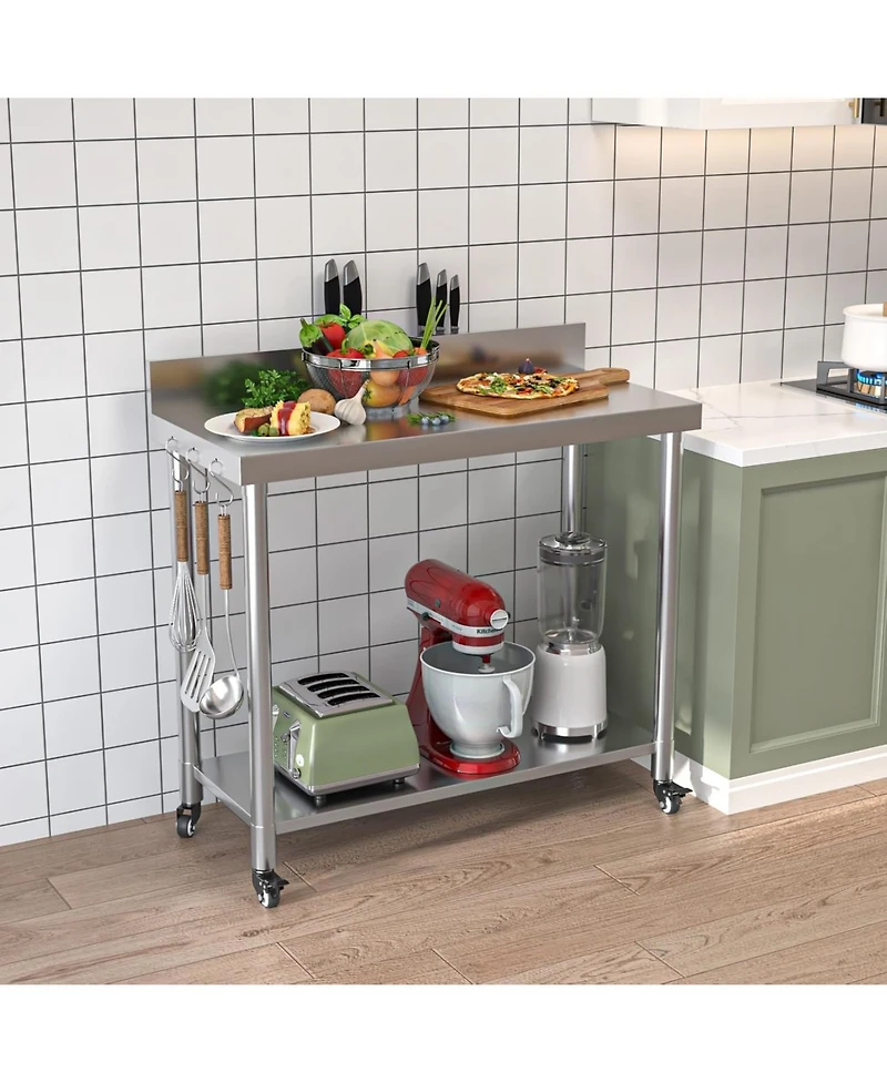 Aecojoy Stainless Steel Table with Backsplash 48"x18" Prep Tables for Commercial Kitchen