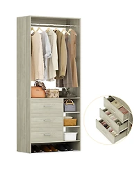 30" Freestanding Closet Organizer with Hanging Rods and Drawers, Closet System with Storage Shelves