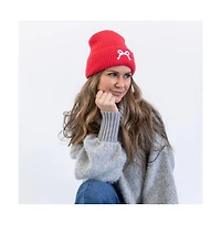 Women's Embroidered Bow Beanie - Hot Pink