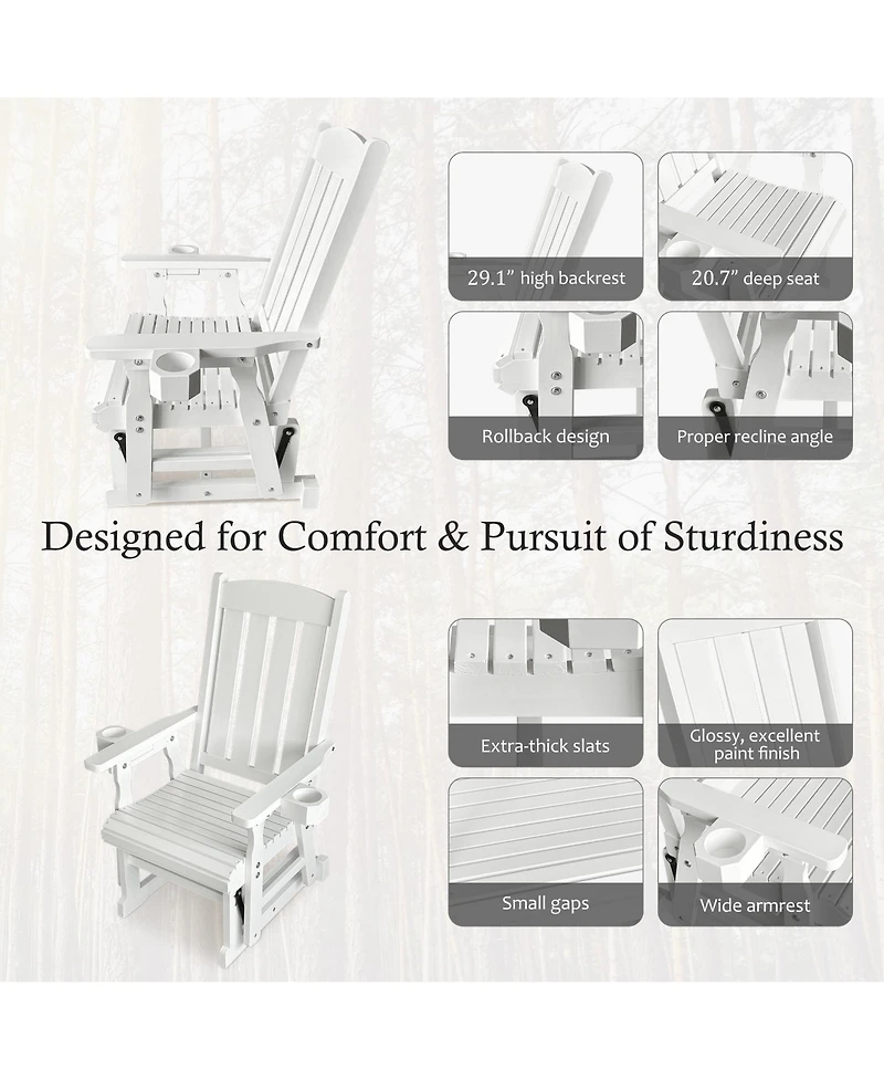 Wooden Patio Glider for One Person, with High Back and Deep Contoured Seat, Solid Fir Wood, Heavy Duty 600 Lbs (Deep Brown, 1-Seater)