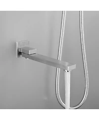 Rainsken Ceiling Mount Shower Faucet Set, Rain Mixer Shower Combo Set with Hand Shower, 16 inch Shower Head and Tub Spout, Brushed Nickel