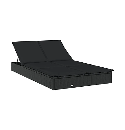 Sunbed Black Pe rattan Double Adjustable Armrests Sunbed