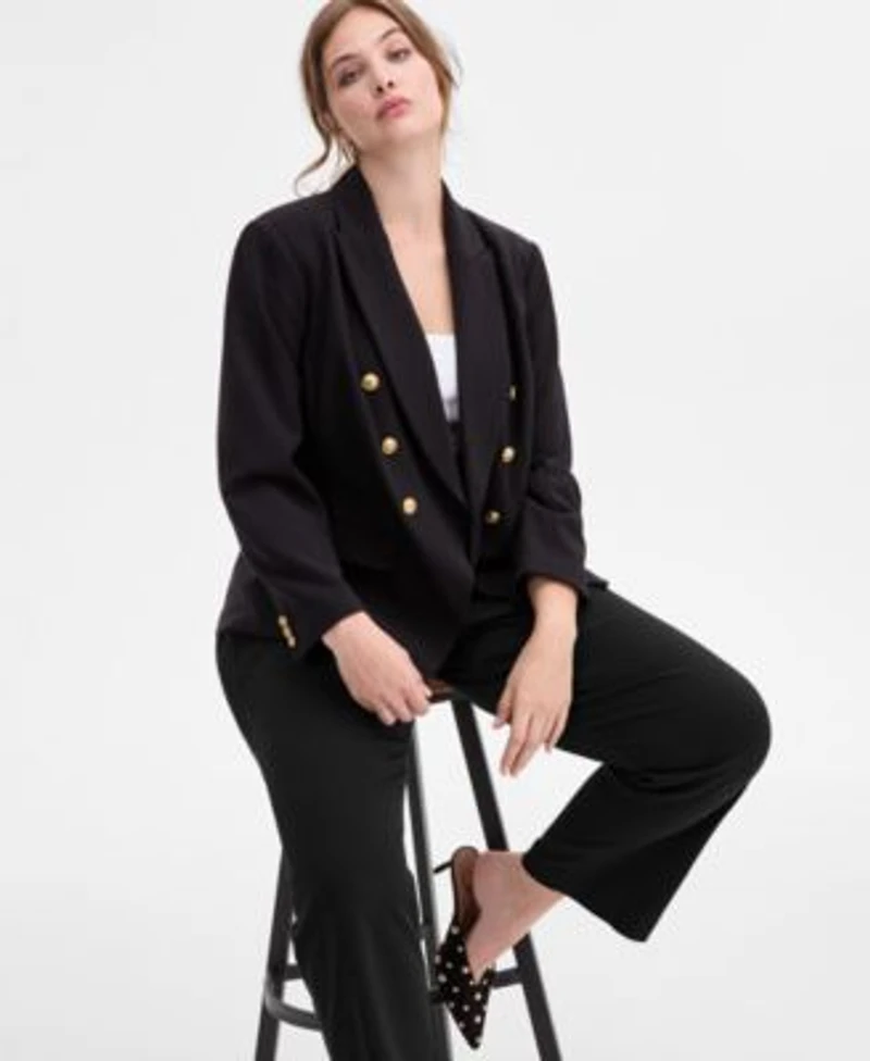 I.N.C. International Concepts Plus Size Faux Double Breasted Blazer Mid Rise Pull On Straight Leg Pants Macys Exclusive