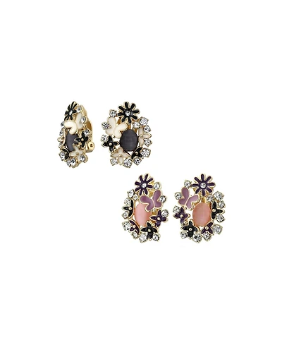 Bling Jewelry Set of 2 Pink Purple Black White Button Style Clip-On Earrings for Non-Pierced