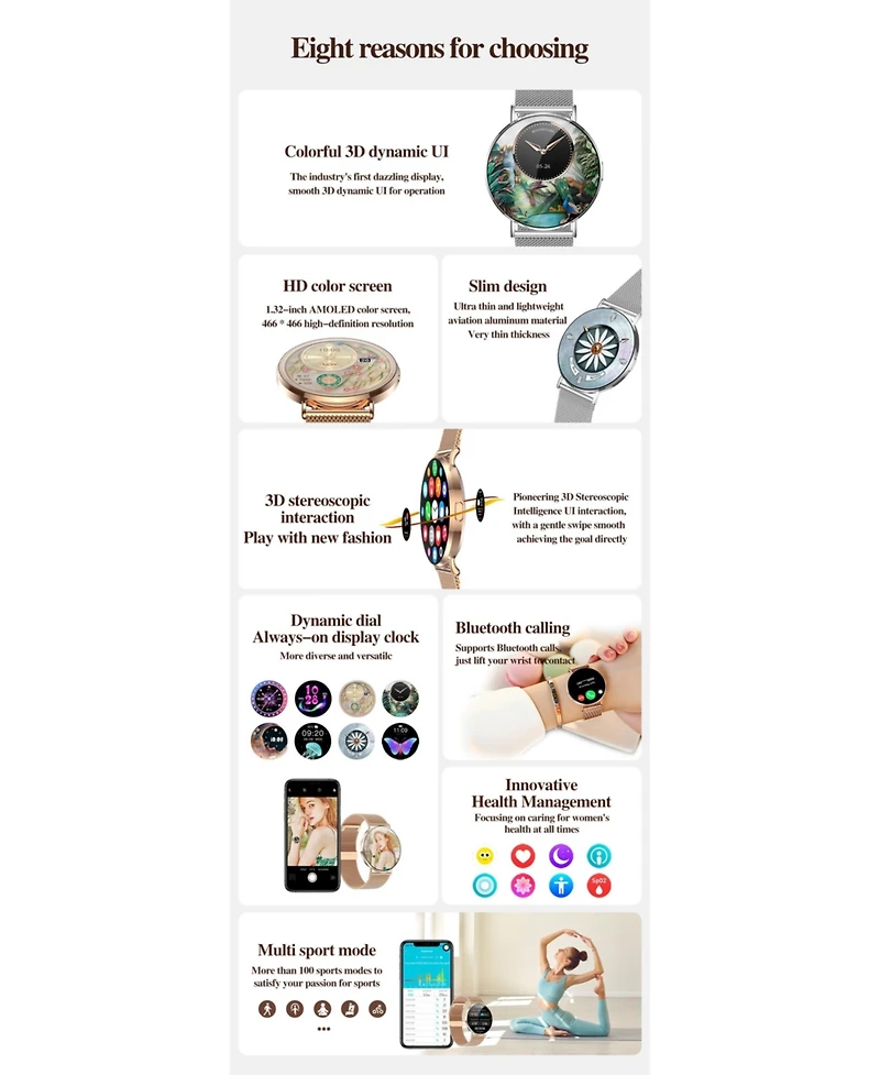 Ruxing Smart 1.32'' Full Touch Screen Smart Watch for Women Bluetooth call, Health Monitoring, Sports multifunctional -Gold