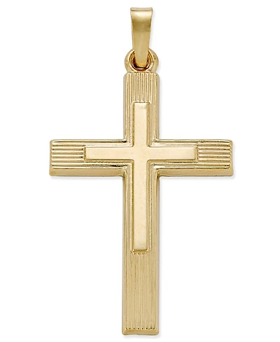 Two Tone Cross Charm Pendant in 14k Yellow and White Gold