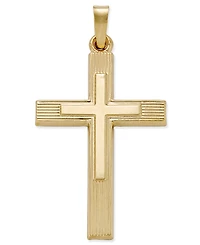 Two Tone Cross Charm Pendant in 14k Yellow and White Gold