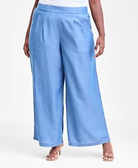 I.n.c. International Concepts Plus Pull-On Wide-Leg Chambray Pants, Macy's Exclusive