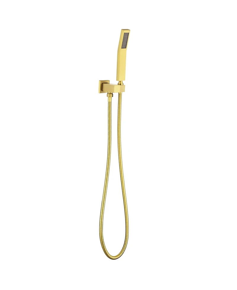 Rainsken Ceiling Mount Shower Faucet Set, Rain Mixer Shower Combo Set with Hand Shower, 16 inch Shower Head and Tub Spout, Brushed Gold