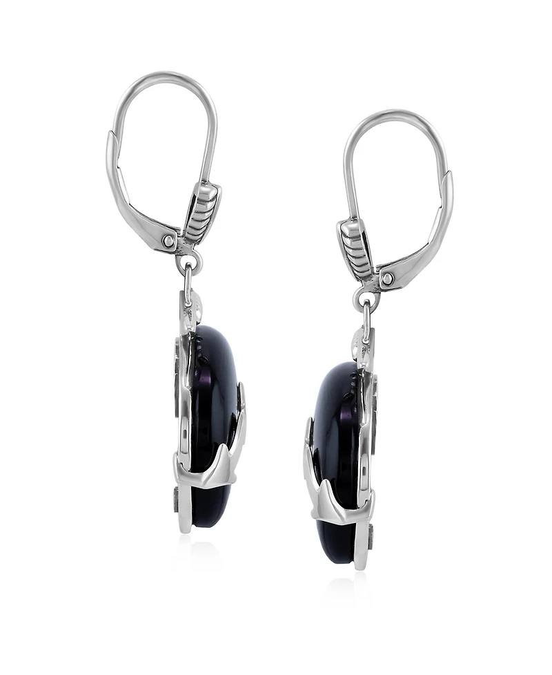 American West Jewelry Sterling Silver Black Onyx Bear Lever Back Earrings