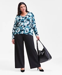 I.n.c. International Concepts Plus Printed V-Neck Long-Sleeve Layering Top, Macy's Exclusive