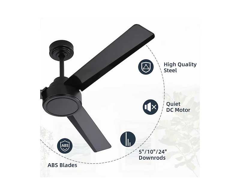 52-inch Modern 3-Blade without Light Ceiling Fan with Six Speed Remote Control and Timing Function for Indoor