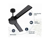 52-inch Modern 3-Blade without Light Ceiling Fan with Six Speed Remote Control and Timing Function for Indoor