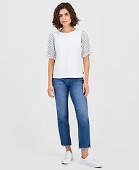 Nautica Jeans Women's Round-Neck Contrast-Puff-Sleeve Top