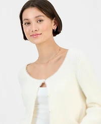 Hooked Up by Iot Juniors' Eyelash Button-Front Cardigan