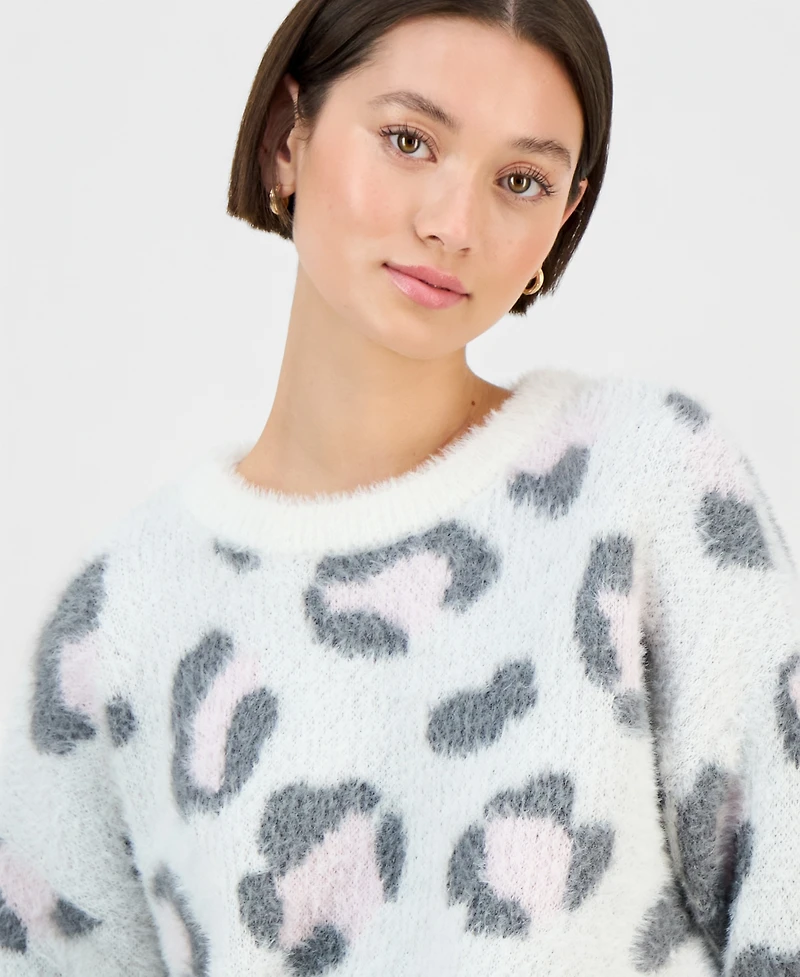 Hooked Up by Iot Juniors' Crewneck Animal-Graphic Eyelash Sweater