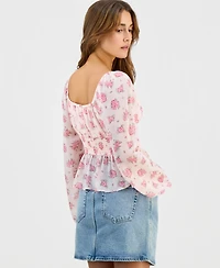 Derek Heart Juniors' Long Sleeve Button-Front Blouse