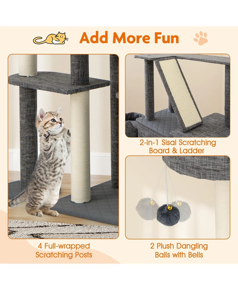 Gymax 71'' Tall Cat Tree for Indoor Cats Modern Multi-Level Cat Tower Activity Center