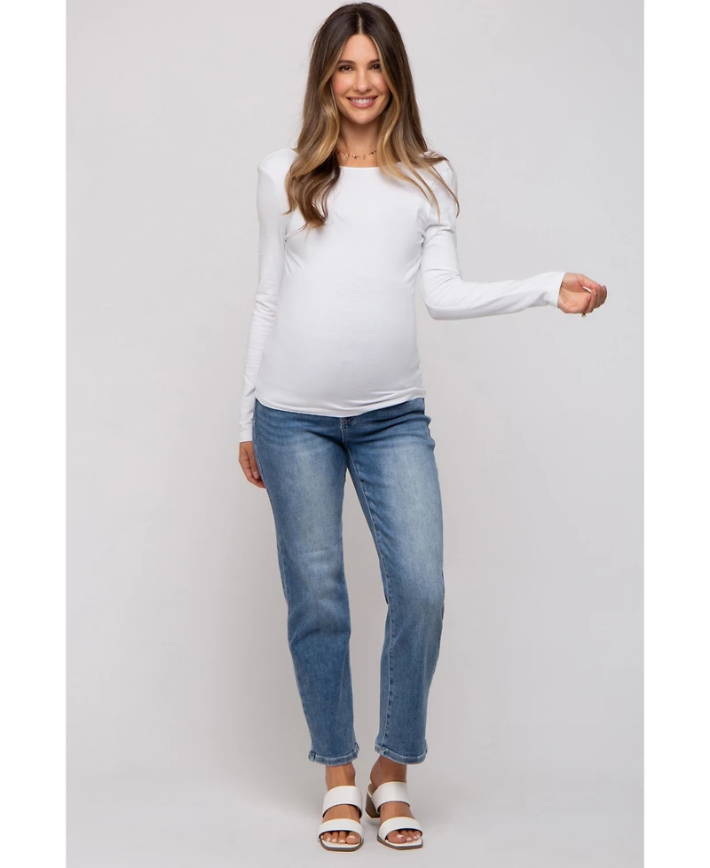 Pinkblush Blue Straight Crop Maternity Jeans