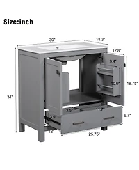 Lovmor 30inch Gray Bathroom Vanity with Single Sink Combo Cabinet Undermount Sink Bathroom Storage Cabinet with 2 Doors