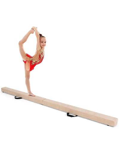 7 Feet Folding Portable Floor Balance Beam with Handles for Gymnasts-Brown