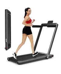 2-in-1 Electric Motorized Folding Treadmill with Dual Display-Black