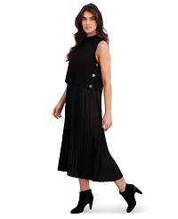 London Times Petite Pleated Knit Mock Neck Midi Dress