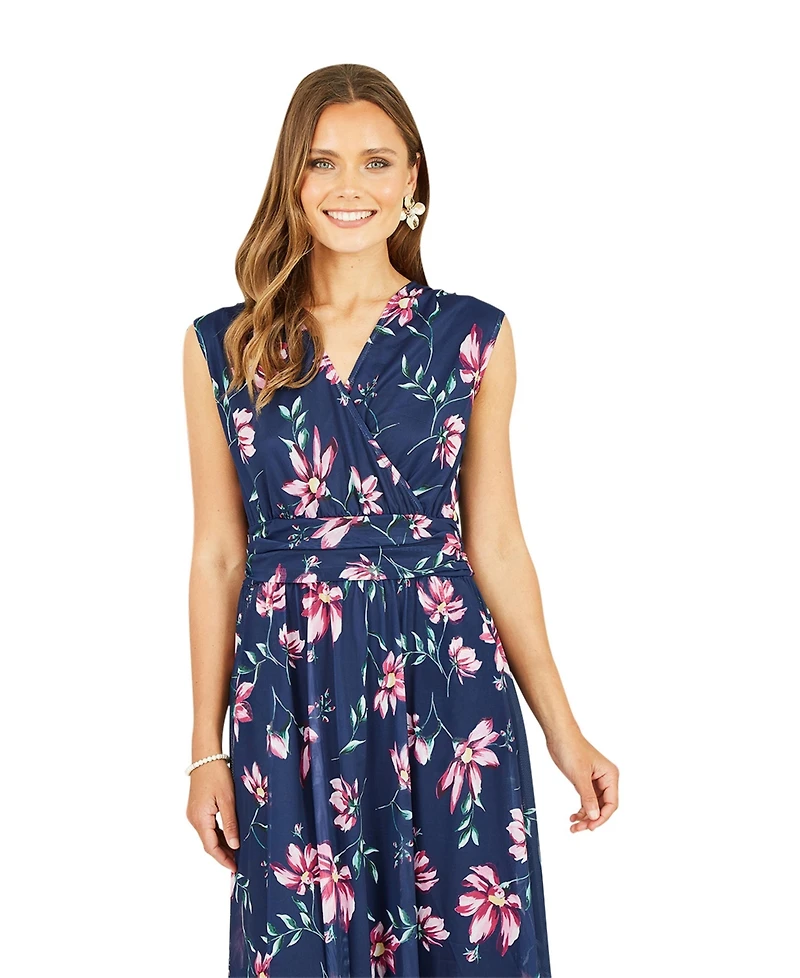 Yumi Women's Mesh Stretch Midi Dress With Pockets