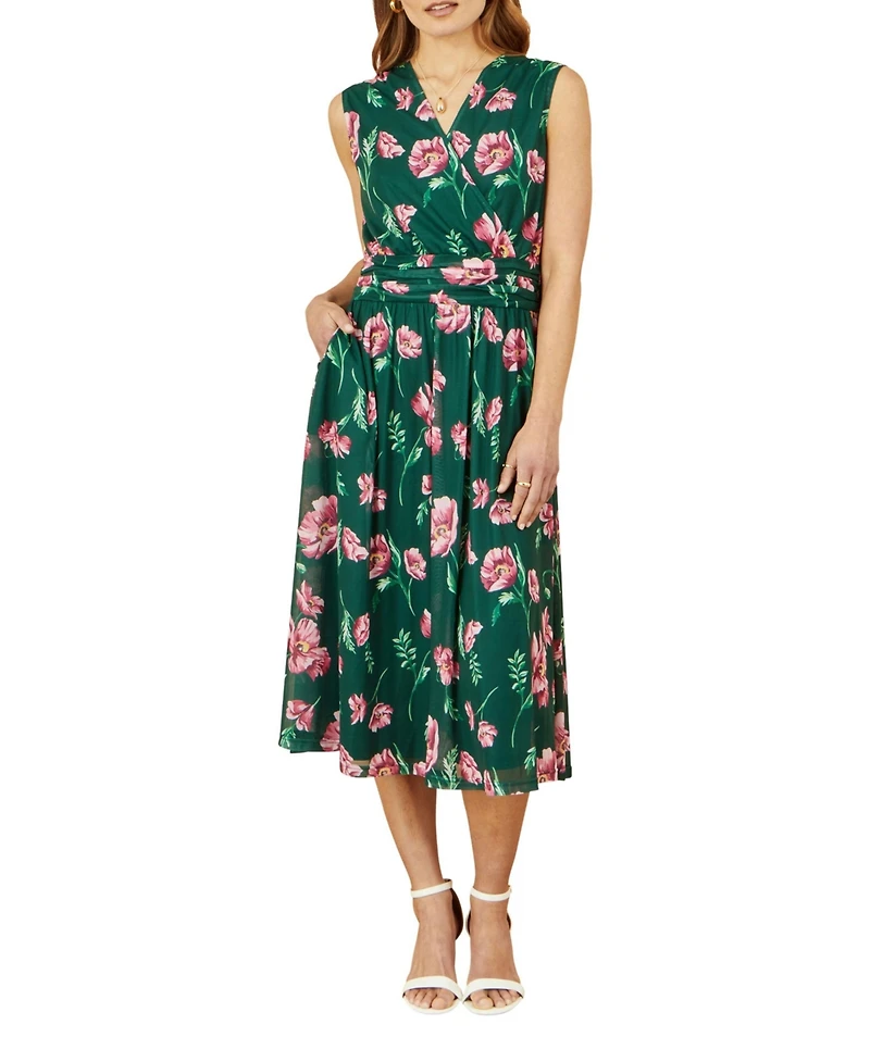 Yumi Women's Floral Mesh Midi Skater Dress