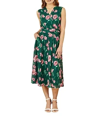 Yumi Women's Floral Mesh Midi Skater Dress