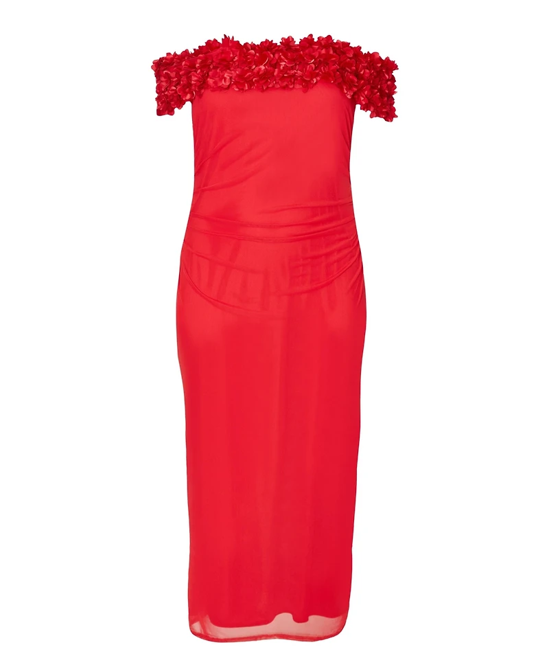 Quiz Women's Plus Crepe Ruffle Ruched Mesh Maxi Dress