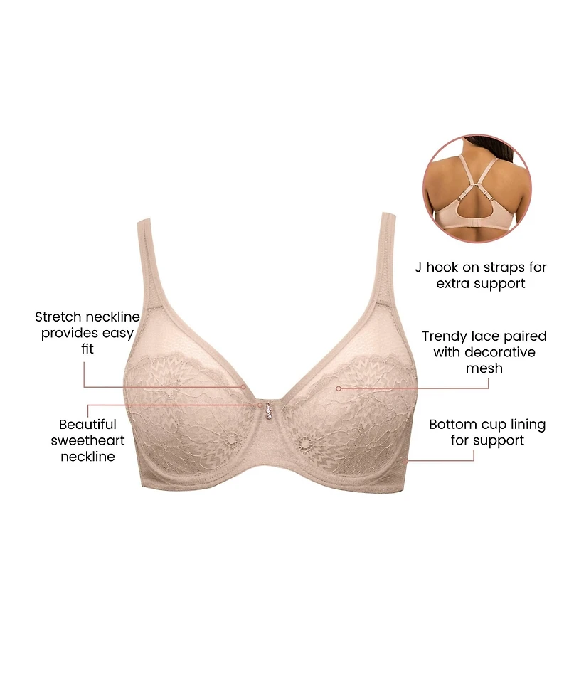 Parfait Women's Luxlacy Unlined Wired Bra, Cameo Rose