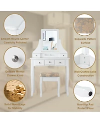 Makeup Vanity Set with Mirror and Cushioned Stool