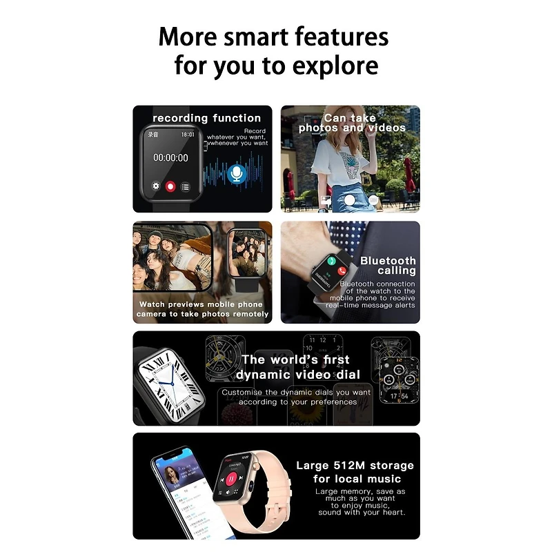 Ruxing Smart 1.91'' Smart Watches for Women Men Photography multifunctional With Bluetooth Call, Health Monitoring, IP67