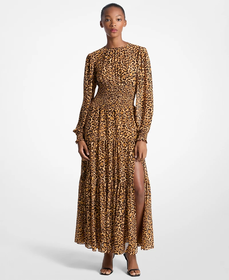Michael Kors Women's Long Sleeve Smocked Maxi Dress