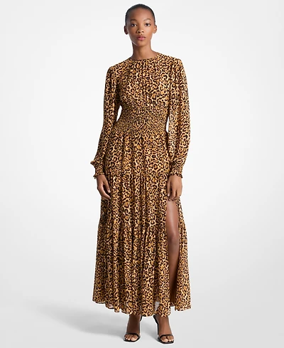 Michael Kors Women's Long Sleeve Smocked Maxi Dress