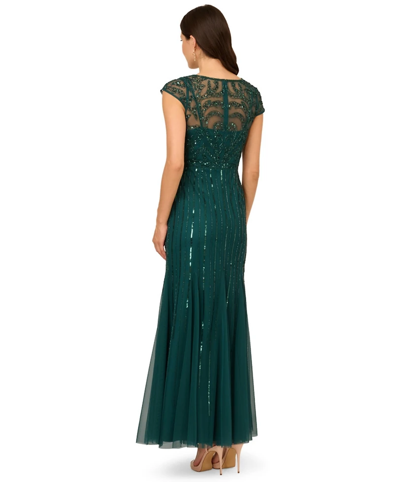 Adrianna Papell Women's Embellished V-Neck Godet Gown