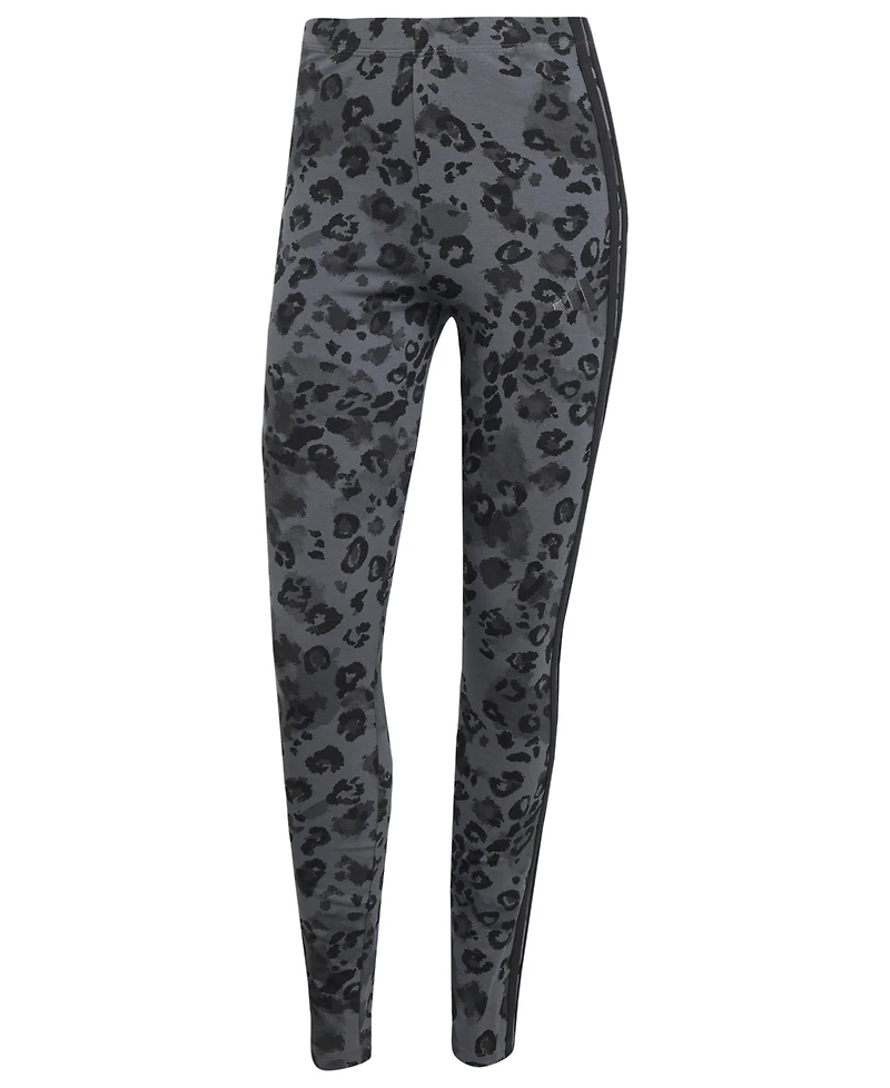 adidas Women's Leopard-Print Cotton-Blend High-Rise Leggings