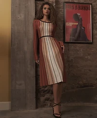 T Tahari Women's Striped Fit and Flare Knit Dress