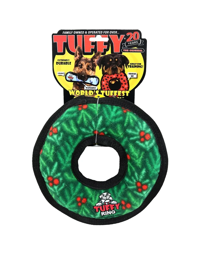 Tuffy Medium Ring Wreath 2 Pack, Durable Plush Squeaky Dog Toy