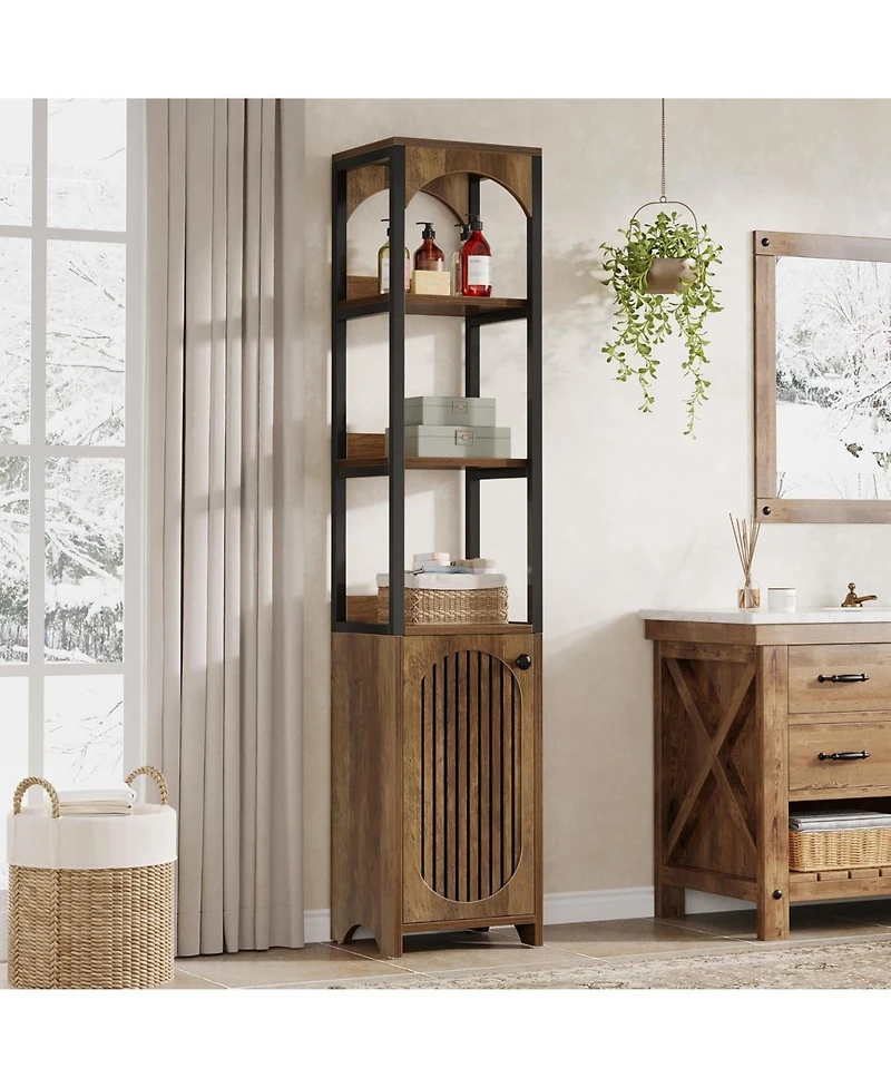 Tribesigns 6-Tier Kitchen Pantry Cabinet,70.87" Tall Narrow Bookshelf with Louvered Door Cabinet