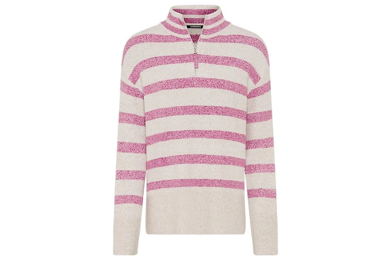 Olsen Striped 1/4 Zip Mock Neck Sweater